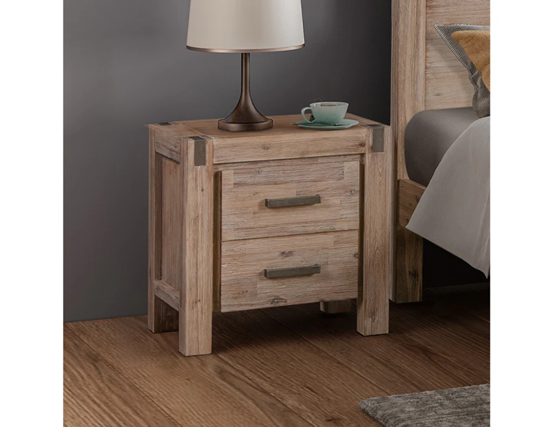 Bedside Table 2 drawers Night Stand Side Table in Solid Acacia Wood Oak Colour