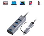 mbeat 20cm 4-Port USB 3.0 Hub w/ 2-in-1 USB 3.0 & USB-C Converter - Silver