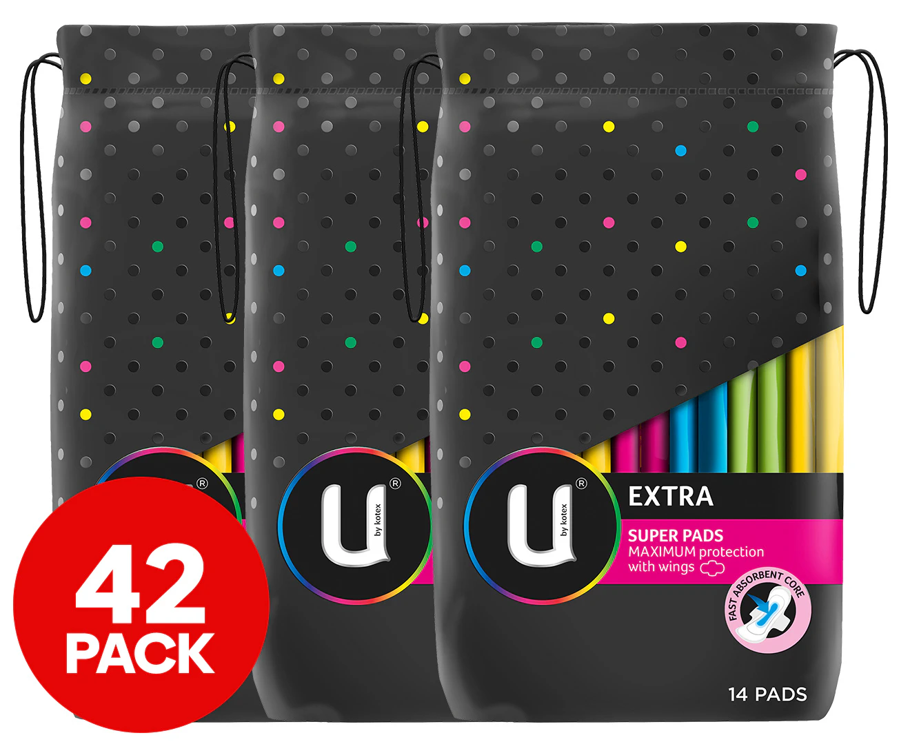 3 x U by Kotex Super Extra Pads With Wings 14pk