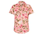 Noni B Short Sleeve Print Linen Shirt - Womens - Peach Blossom