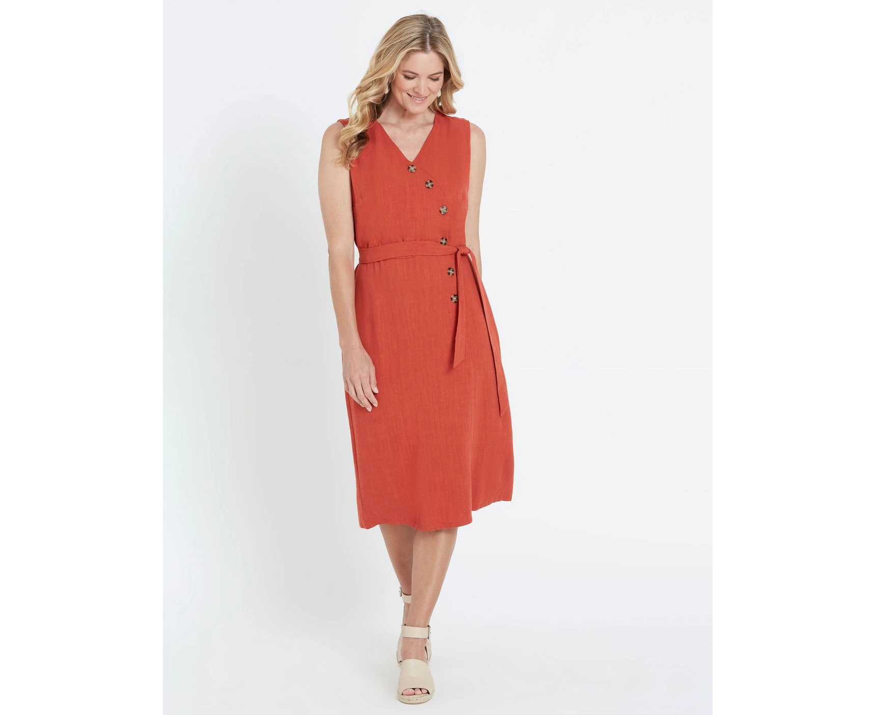 Noni B Sleeveless Button Detail Dress - Womens - Cinnabar