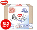 8 x 64pk Huggies 99% Water Ultimate Baby Wipes