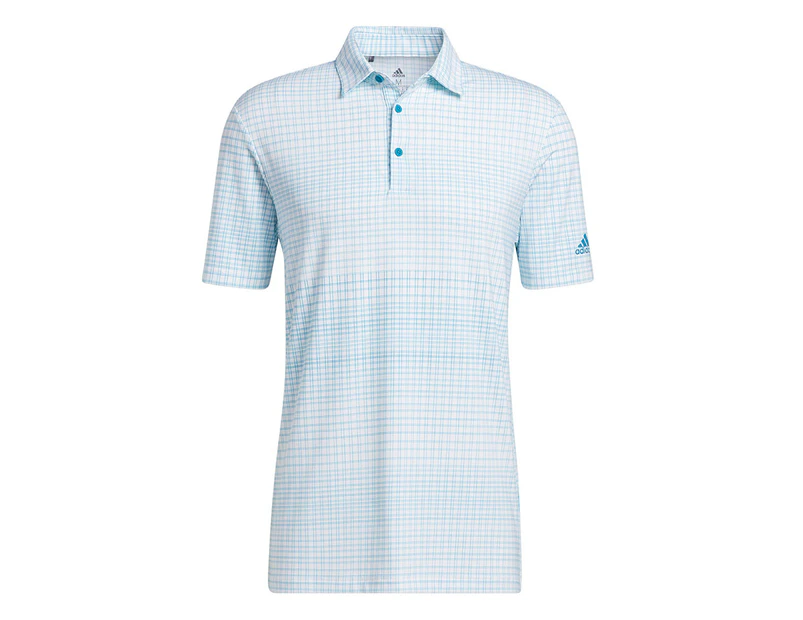 adidas Ultimate365 Allover Print Primegreen Polo Shirt - White/Sonic Aqua -  Mens