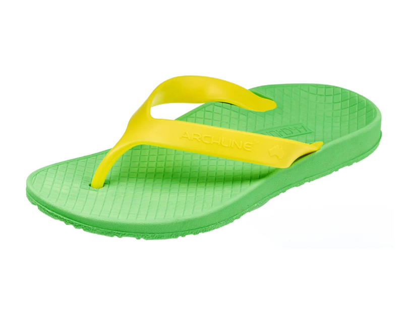 ARCHLINE Flip Flops Orthotic Thongs Arch Support Shoes Footwear - Green/Gold