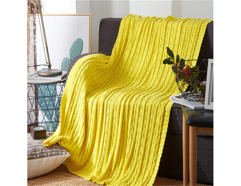 120*180cm Cozy Decorative Knit Woven  Throw Blanket - Yellow