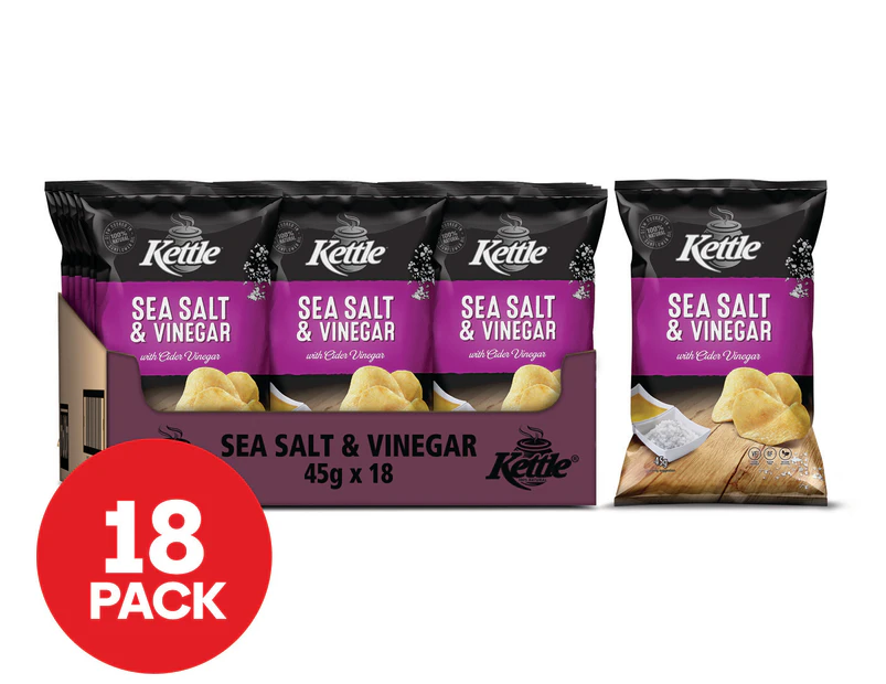 18 x Kettle Potato Chips Sea Salt & Vinegar 45g