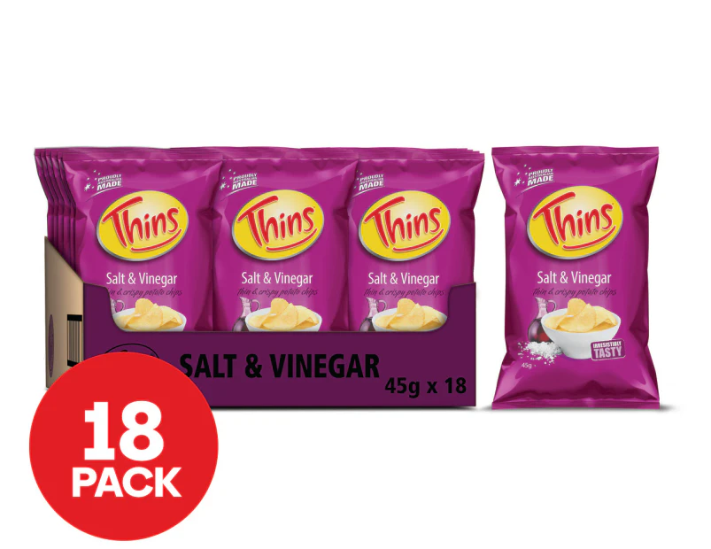 18 x Thins Potato Chips Salt & Vinegar 45g