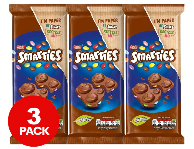 3 x Nestle Smarties Chocolate Block 90g