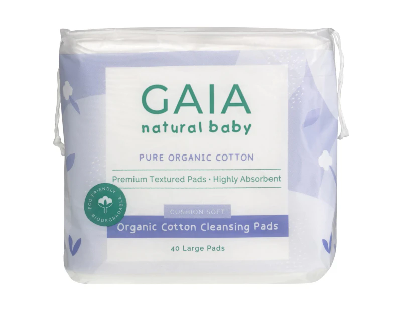 40pc Gaia Natural Baby Organic Cotton Cleansing Pads Face/Skin/Body Kids 0m+