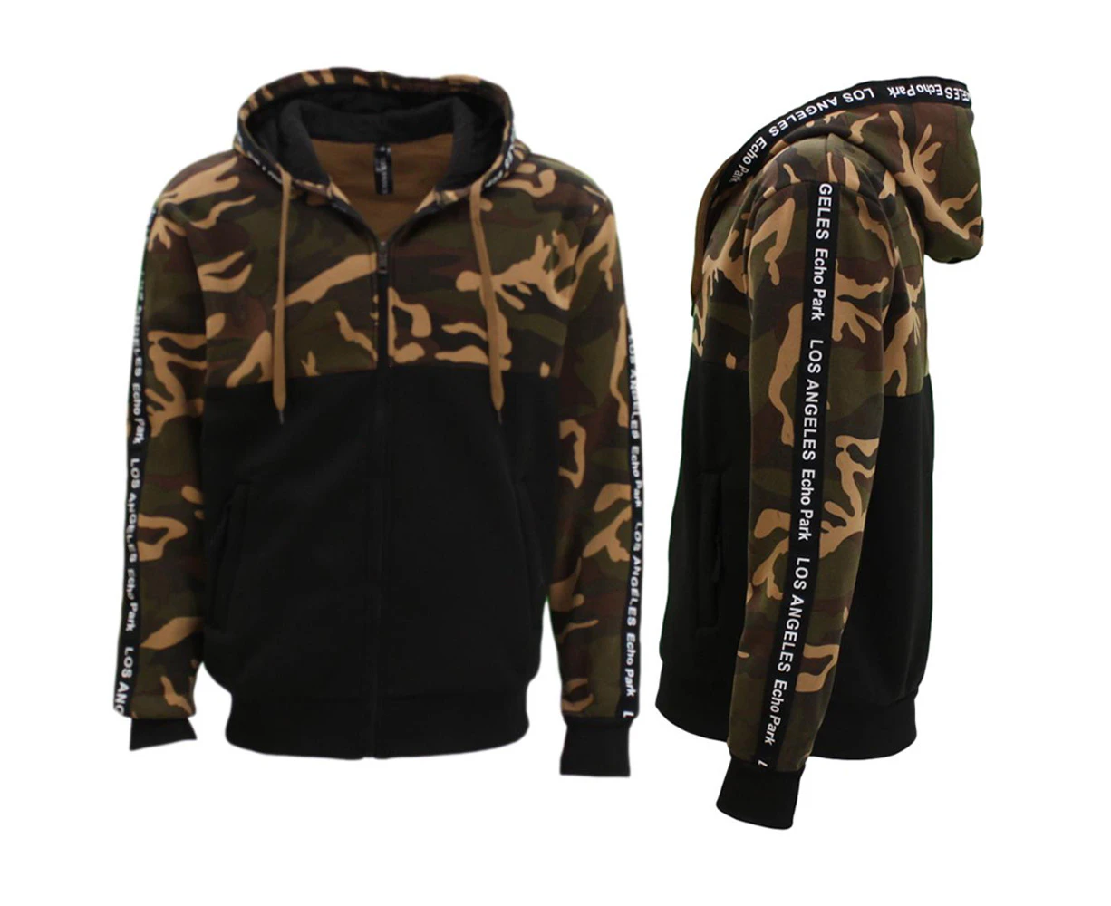 FIL Men's Camo Zip Up Hoodie Fleeced Camouflage LOS ANGELES - Jungle Camo