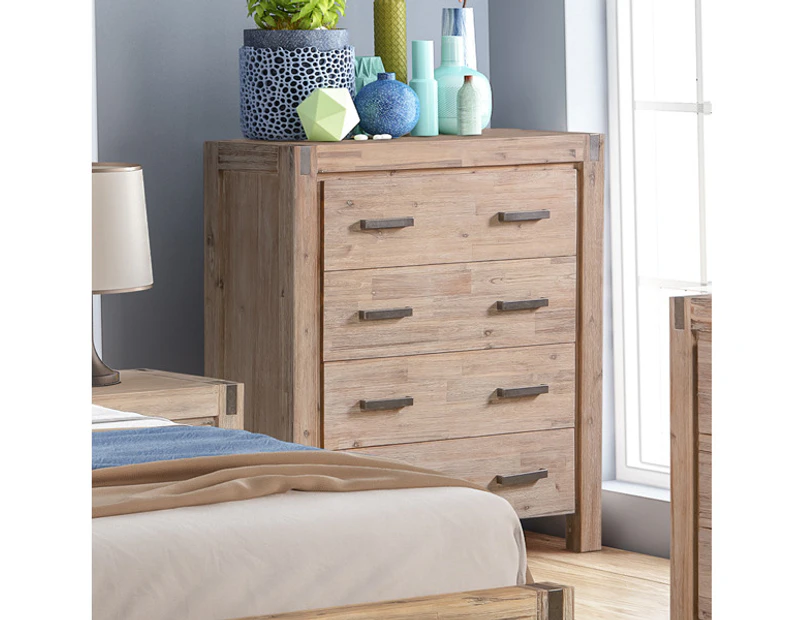 Tallboy with 4 Storage Drawers Assembled in Oak Colour Solid Wooden