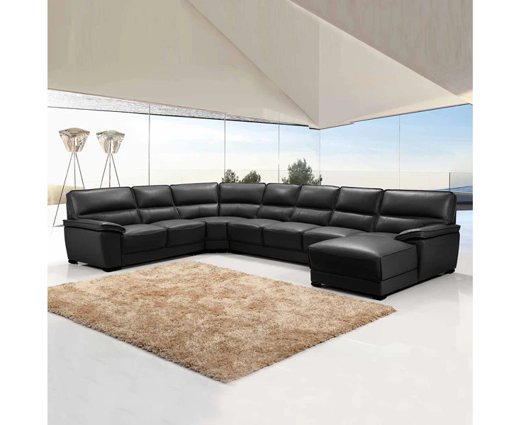 Lounge Set Luxurious 7 Seater Bonded Leather Corner Sofa Living Room Couch in Black with Chaise