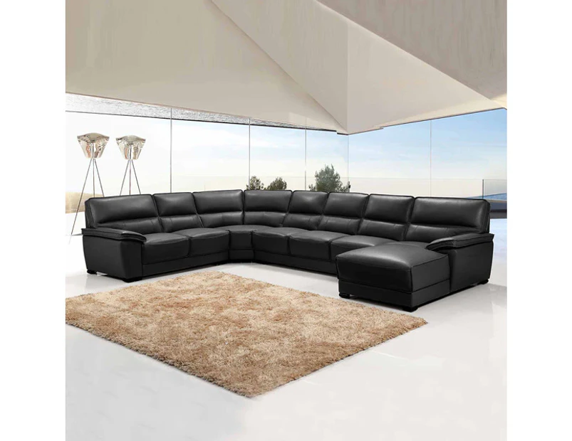 Lounge Set Luxurious 7 Seater Bonded Leather Corner Sofa Living Room Couch in Black with Chaise