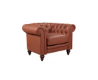 Single Seater Brown Sofa Armchair for Lounge Chesterfireld Style Button Tufted in Faux Leather