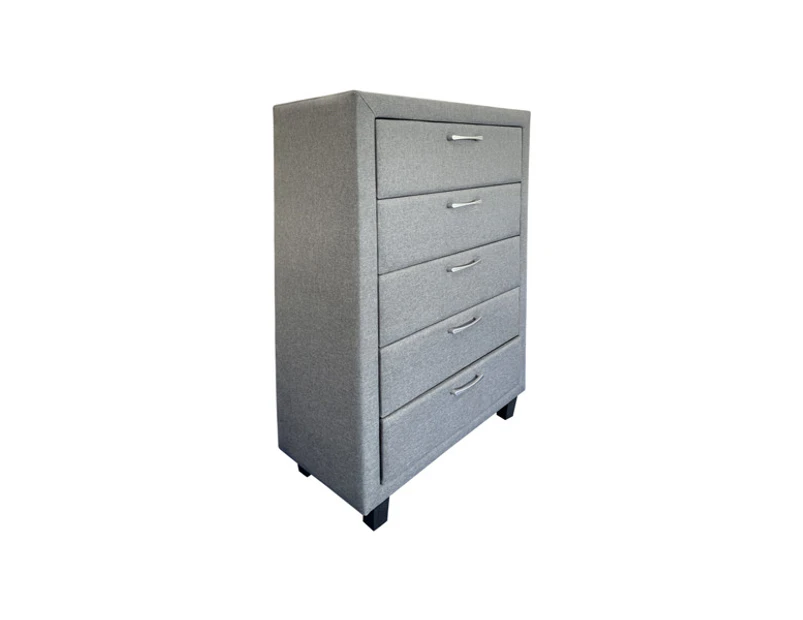 Tallboy with 5 Storage Drawers Assembled Particle board Construction in Light Grey Colour