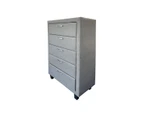 Tallboy with 5 Storage Drawers Assembled Particle board Construction in Light Grey Colour