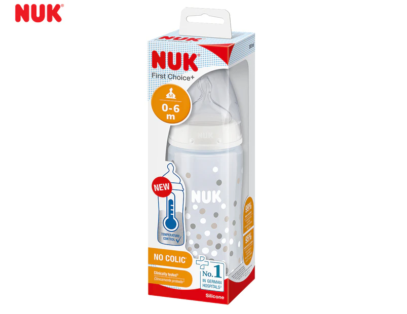 NUK 0-6 Months First Choice+ Temperature Control Bottle 300mL - White
