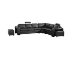 Lounge Set Luxurious 6 Seater Faux Leather Corner Sofa Living Room Couch in Black with 2x Ottomans
