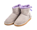 UGG Boots Back Bow Ankle Premium Australian Shearling Sheepskin 3Colors Grip Sole - Grey