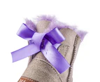UGG Boots Back Bow Ankle Premium Australian Shearling Sheepskin 3Colors Grip Sole - Grey