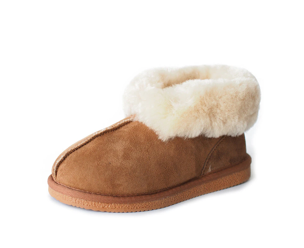 UGG Boots Ankle Slippers Genuine Shearling Sheepskins Grip Sole Unisex - Chestnut