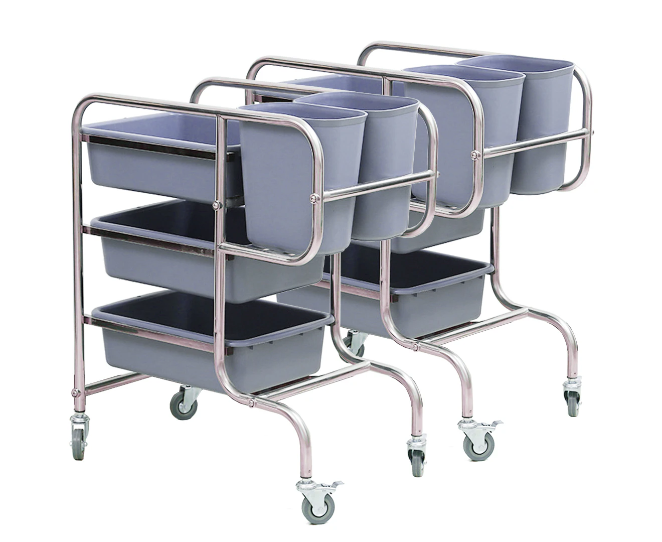 SOGA 2X 3 Tier Food Trolley Food Waste Cart Five Buckets Kitchen Food Utility 80x43x89cm Round