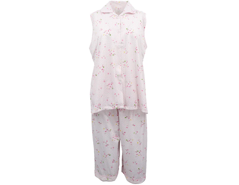 Women's 2PCS Set Sleeveless Nightie Tops Pants Sleep Loungewear Pajamas Pyjamas - Pink Flowers