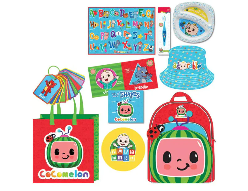 Cocomelon Showbag w/ Backpack/Ball/Bath Book/Bucket Hat/Learning Cards/Placemat