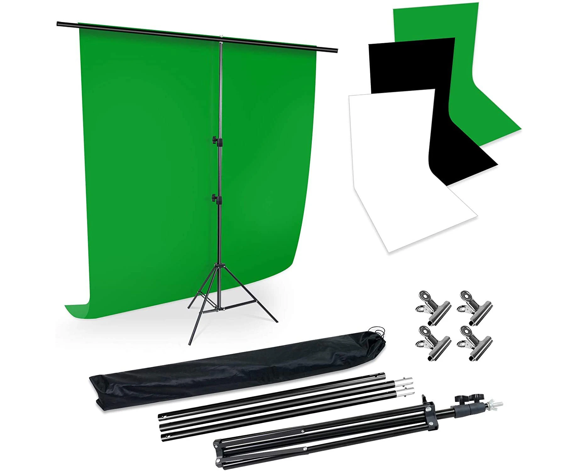 3m Studio Backdrop Stand Kit with Black,  White & Green Screen