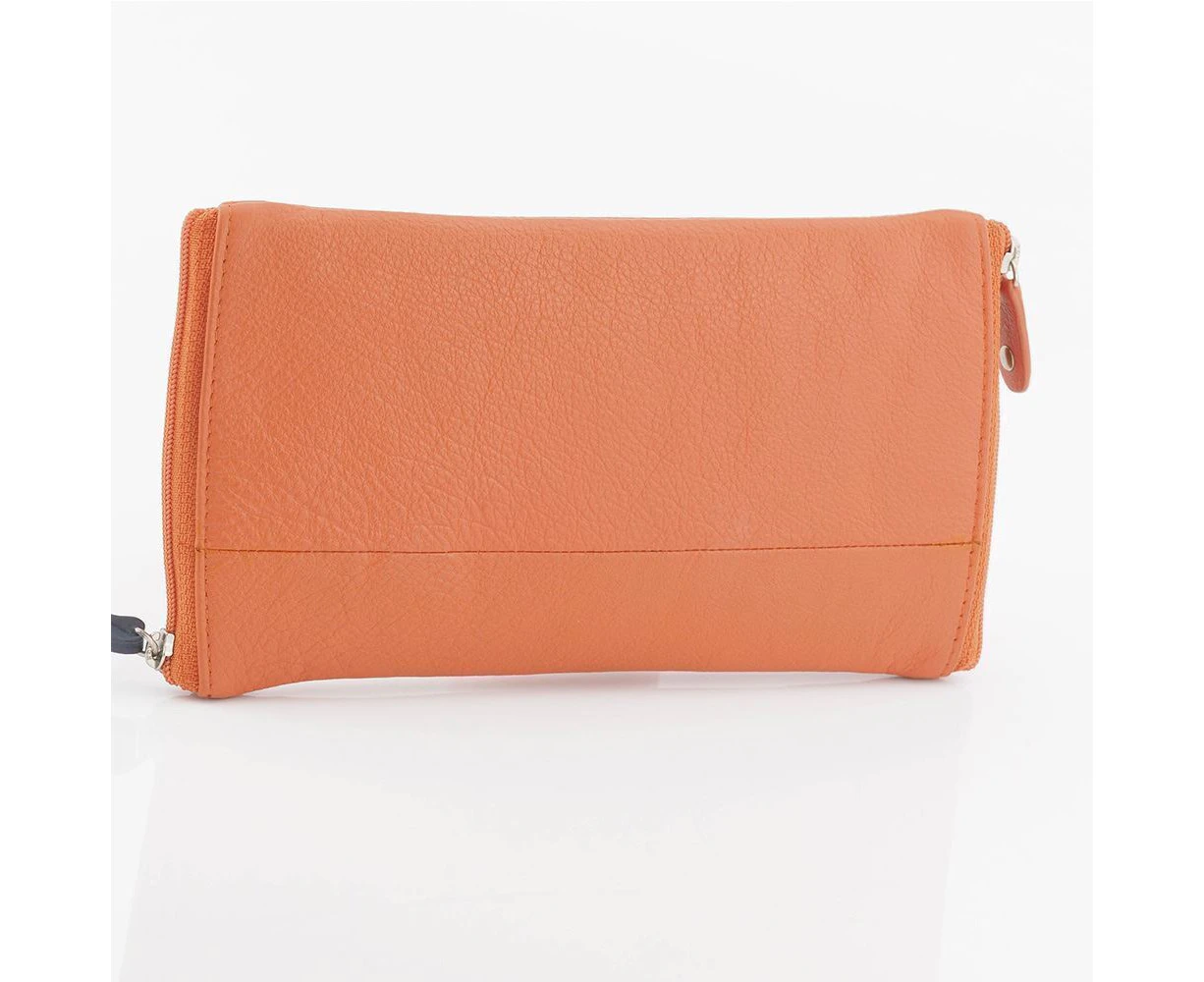 Genuine Soft Leather Double Sided Glasses Spectacle Case [colour: Orange]