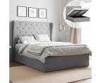 Tall Gas Lift Storage Bed Frame with Curved Wings in King, Queen and Double Size (Grey Fabric)