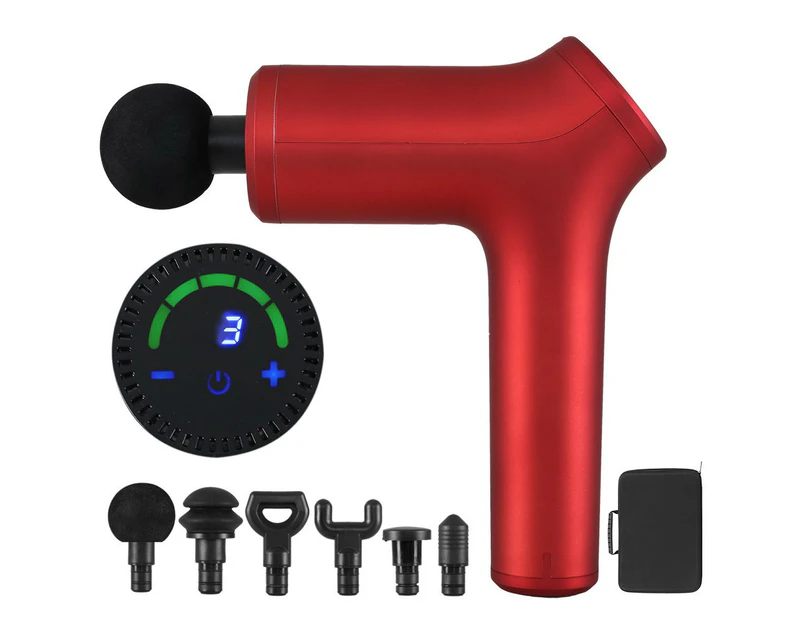 Massage Gun 6 Heads Vibration Electric Massager Muscle Tissue Percussion Therapy Red