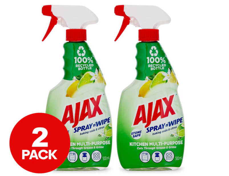 2 x 500mL Ajax Spray n' Wipe Multi-Purpose Surface Spray Baking Soda & Citrus