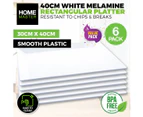 Home Master 6PCE Melamine Plates Rectangular Lightweight Durable 30cm x 40cm - White