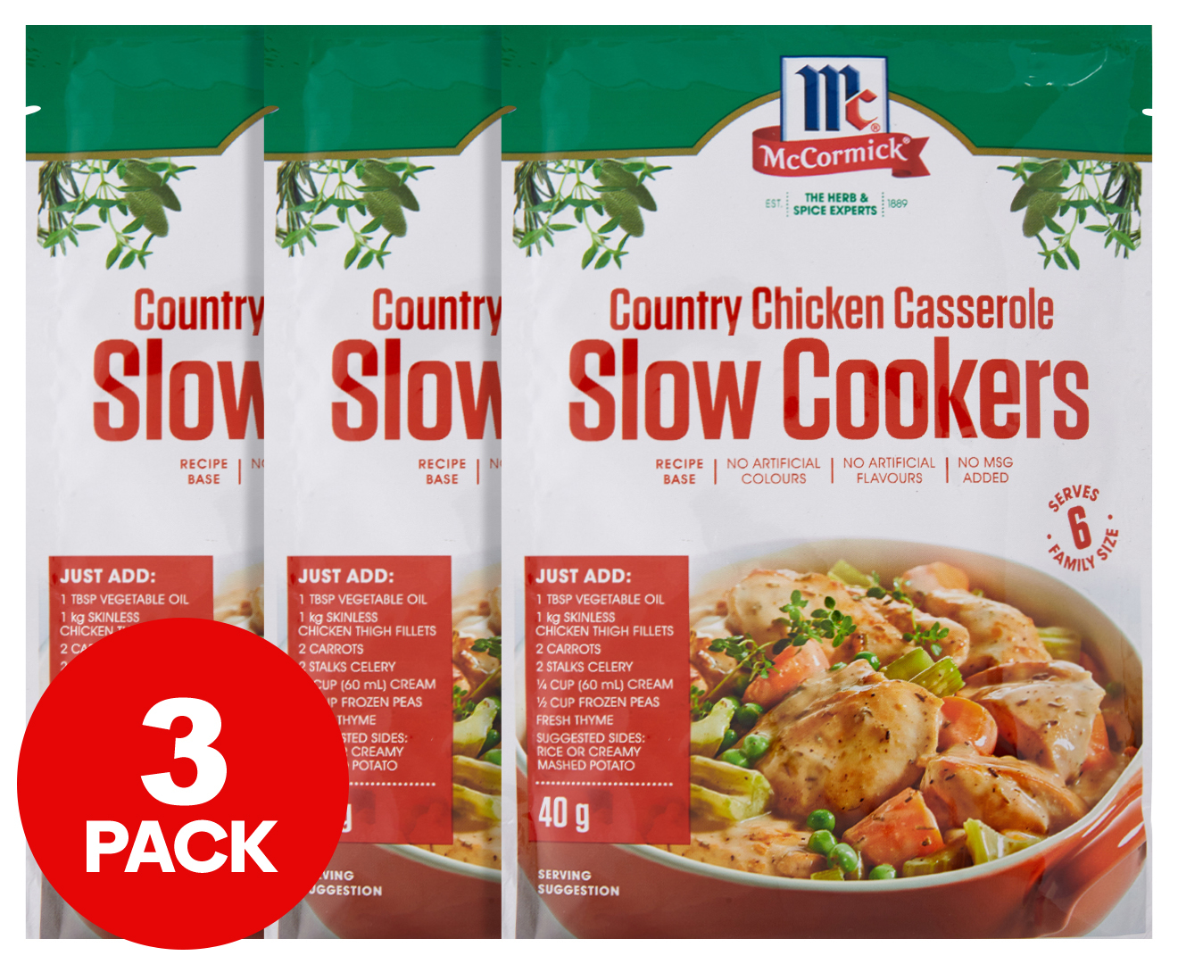 3 X Mccormick Slow Cooker Recipe Base Country Chicken Casserole 40g Au 