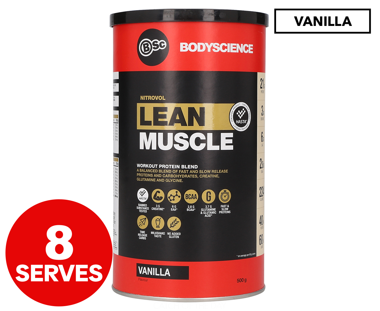 BSc Nitrovol Lean Muscle Protein Powder Vanilla 500g | Catch.com.au