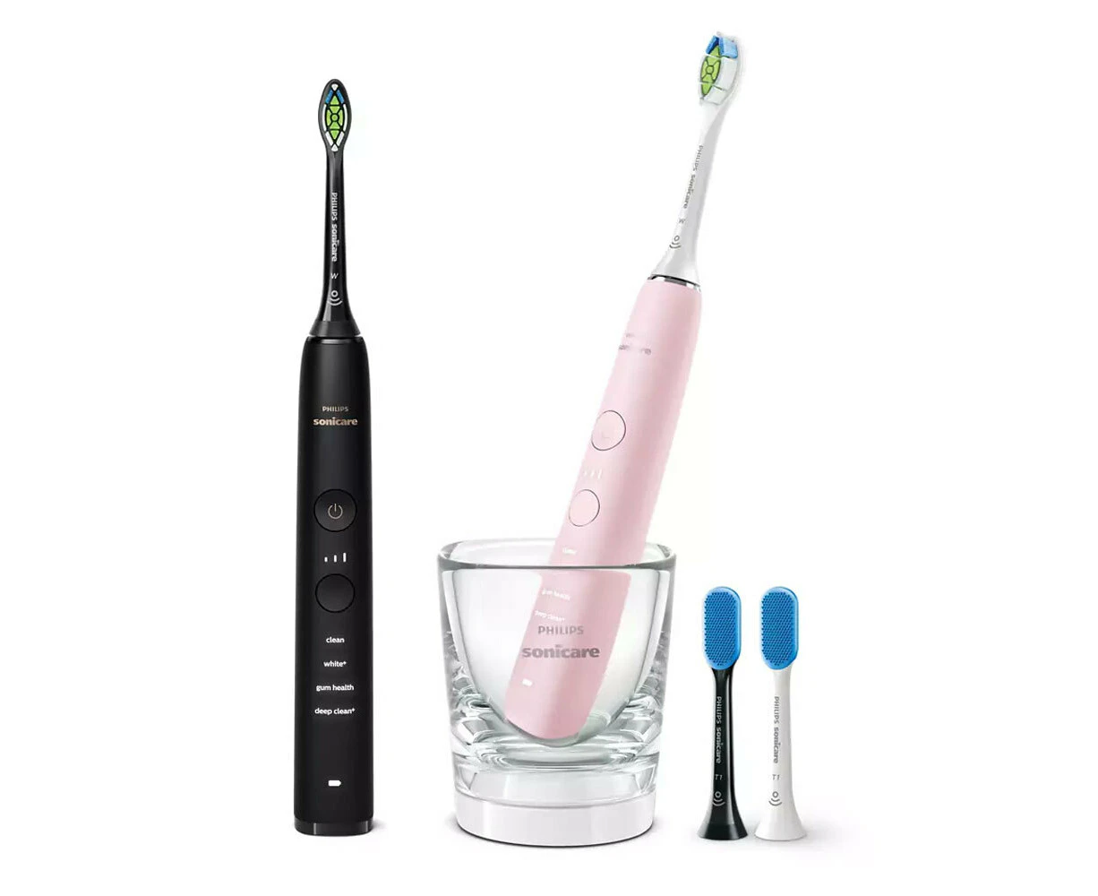 2pc Philips HX9914/59 9000 Diamond Clean Electric Toothbrush w/ Heads BLK/Pink