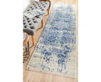 RC Home Ellora White & Navy Faded Transitional Medallion Contemporary Runner Rug