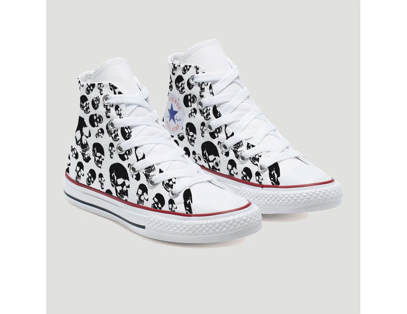 Skulls Kids Custom Converse Shoes - White 