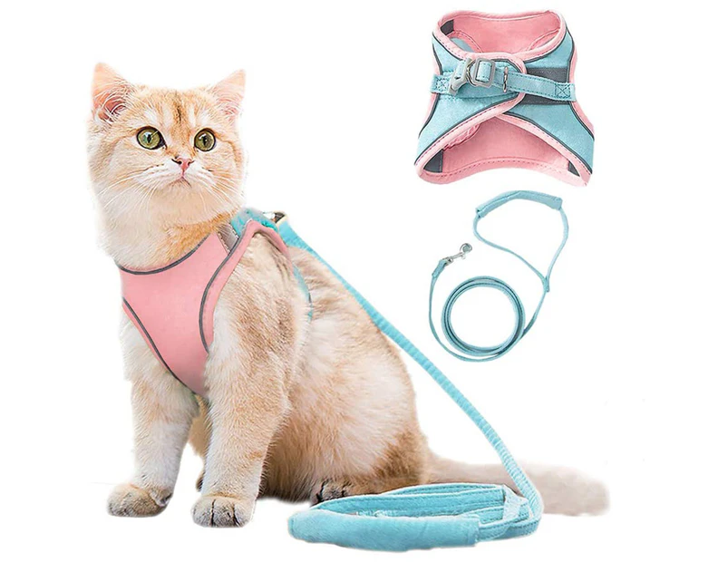 Pet Harness and Leash Set with Reflective Strip for Cats Small Dogs-S-Pink&Green