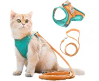 Pet Harness and Leash Set with Reflective Strip for Cats Small Dogs-M-Green&orange