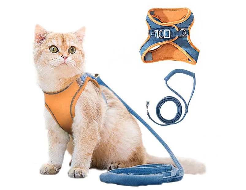 Pet Harness and Leash Set with Reflective Strip for Cats Small Dogs-L-Orange&Blue