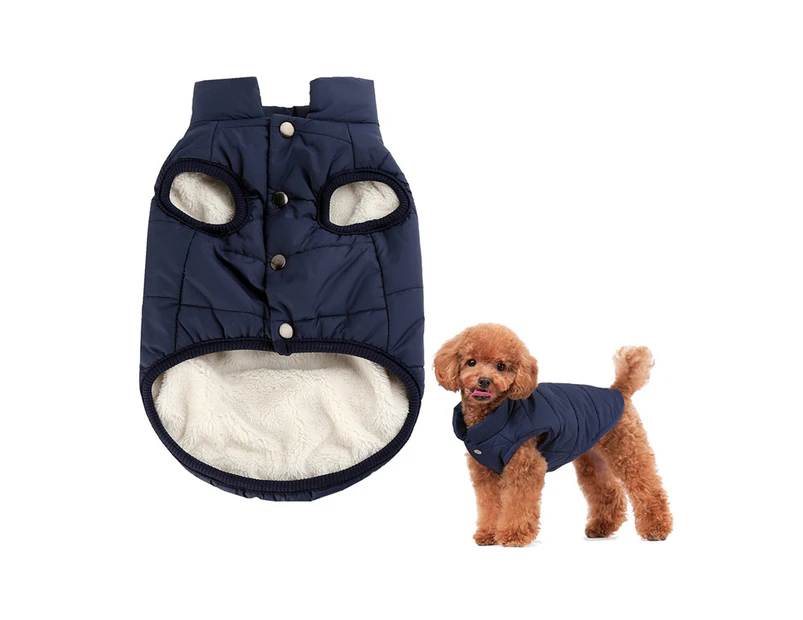 2 Layers Fleece Lined Warm Dog Jacket Winter Cold Weather Small Dog Coat-L-Blue