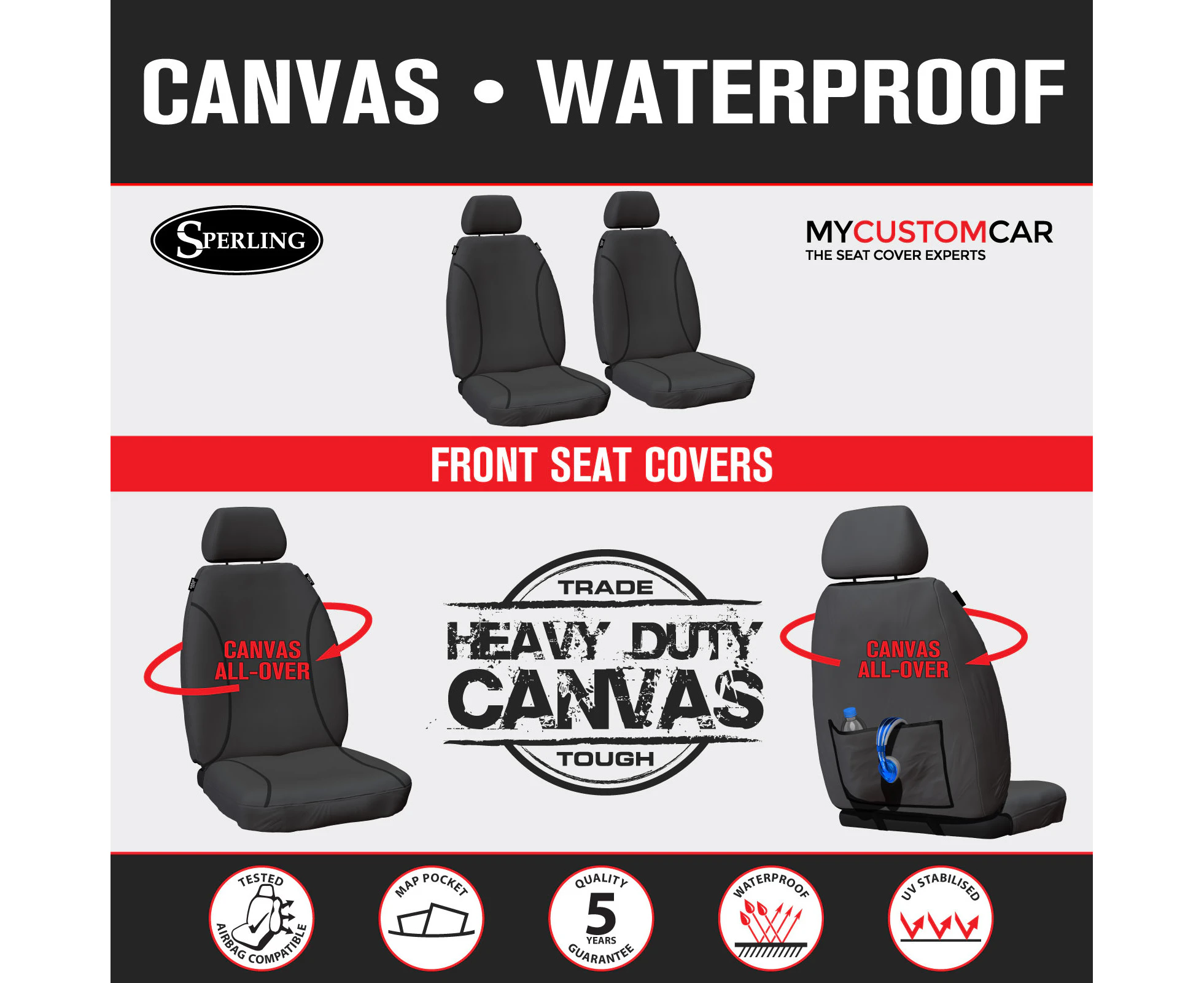 For Toyota HiLux Extra Cab 2015-On TRADIES Grey Canvas Front Seat Covers