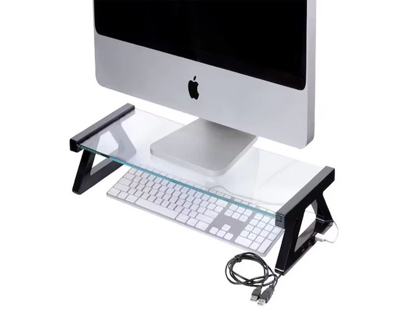 Kensington Glass Monitor Stand w/ USB Hub - Clear/Black