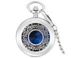 Elegant Silver Hollow Pattern Star Face Thick Chain Quartz Movement Pocket Watch For Woman 1