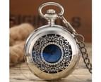 Elegant Silver Hollow Pattern Star Face Thick Chain Quartz Movement Pocket Watch For Woman 5