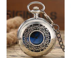Elegant Silver Hollow Pattern Star Face Thick Chain Quartz Movement Pocket Watch For Woman