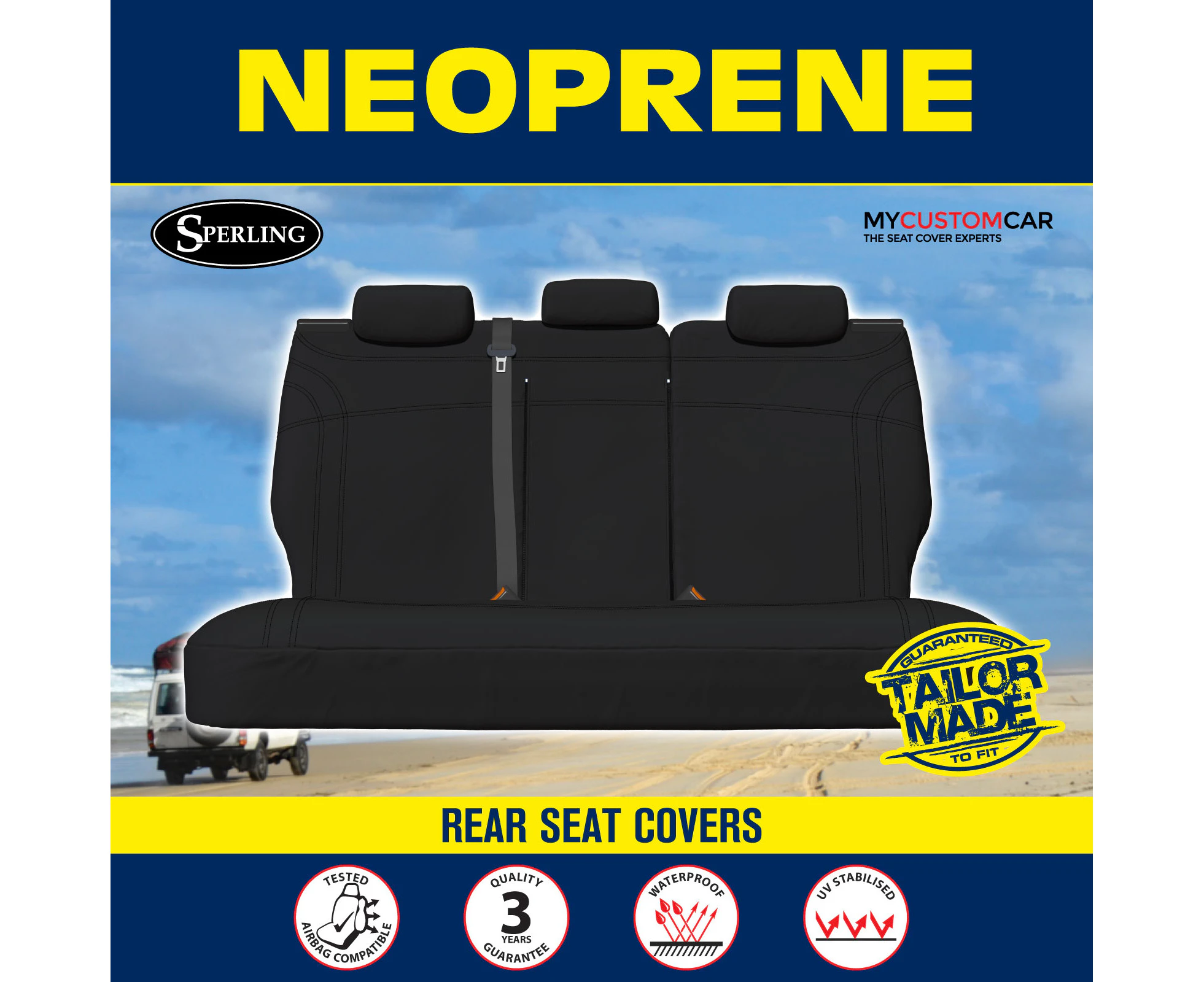 For Toyota Prado 150S 2009-2023 Neoprene Rear (Row 2) Seat Cover Waterproof Car