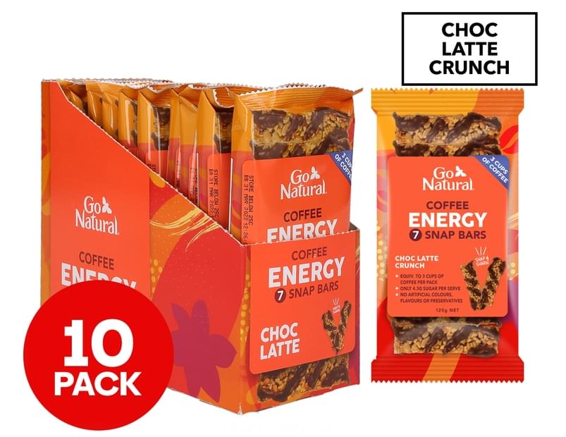 10 x Go Natural Energy Snap Bars Choc Latte Crunch 120g